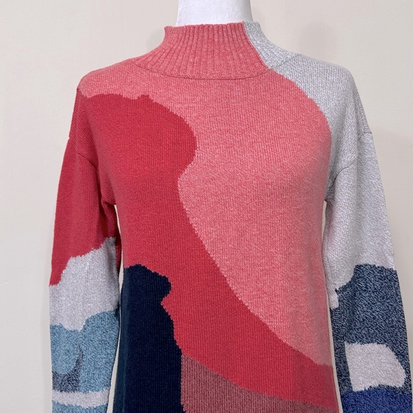 NEW NIC + ZOE Fall Color Blocks Mock Neck Long Sleeve Pullover Sweater Top S/M - Picture 14 of 16